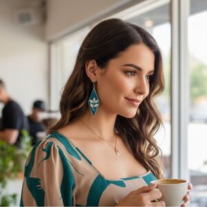 Mexican Alpaca Silver Turquoise Inlay Earrings – Mother of Pearl Floral